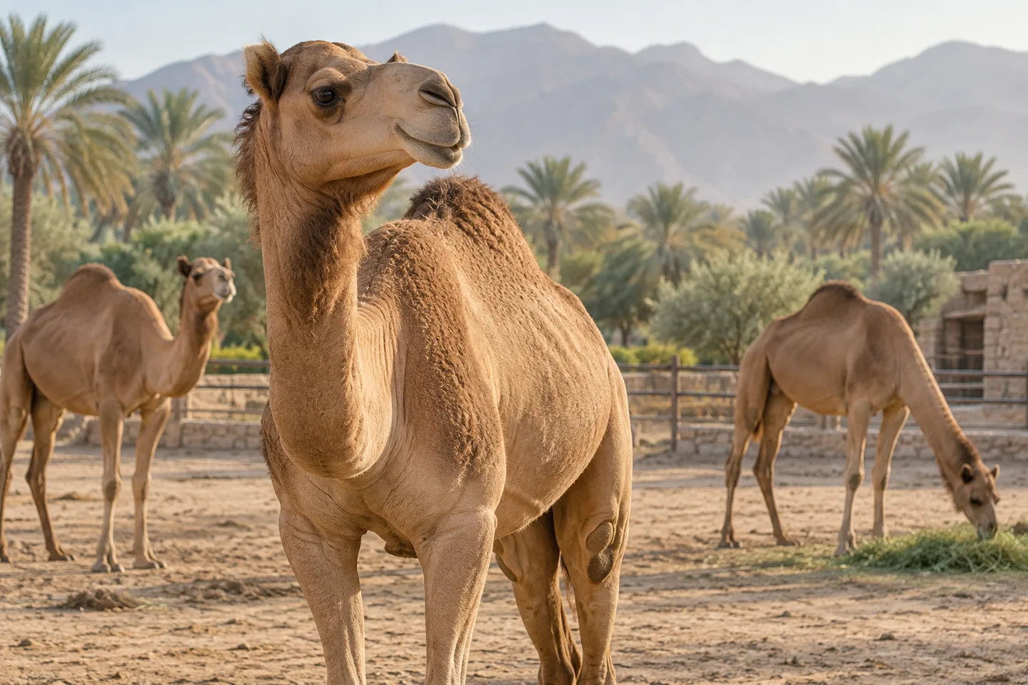 Healthy camels at a Middle Eastern farm