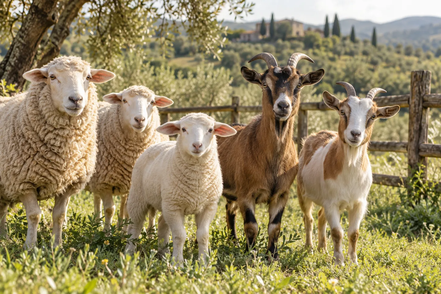 Sheep and goats on a clean, green farm